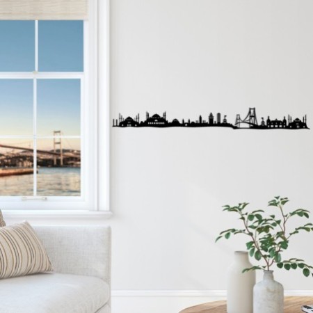 Decoración pared de metal Istanbul Skyline negro 117x0.15x13 cm