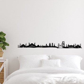 Decoración pared de metal Istanbul Skyline negro 117x0.15x13 cm