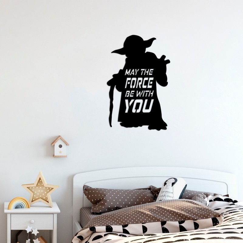 Decoración pared de metal May The Force Be With You negro 33x50 cm