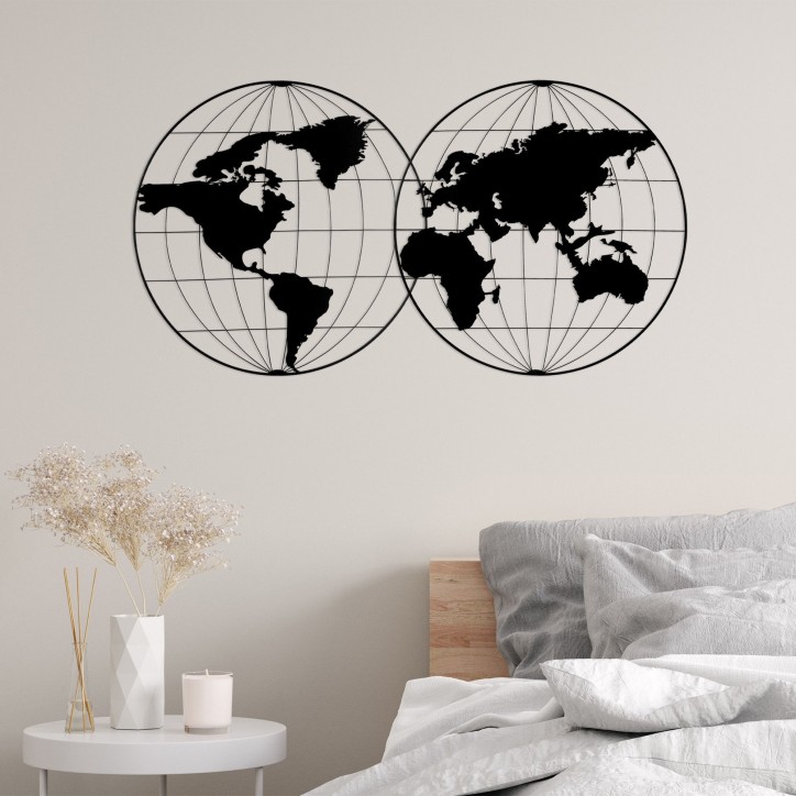 Decoración pared de metal World Map 18 negro 113x60 cm