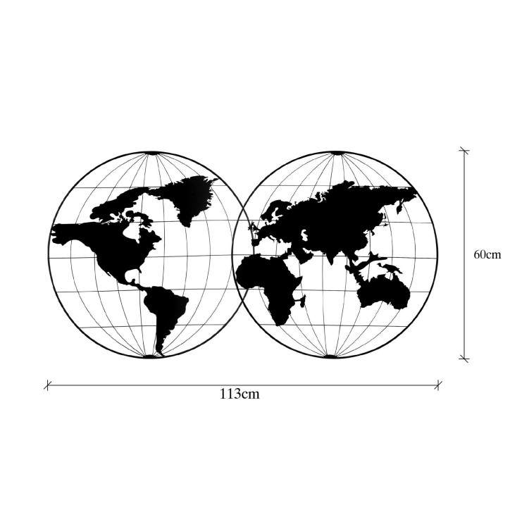 Decoración pared de metal World Map 18 negro 113x60 cm