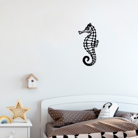 Decoración pared de metal Seahorse negro 25x53 cm