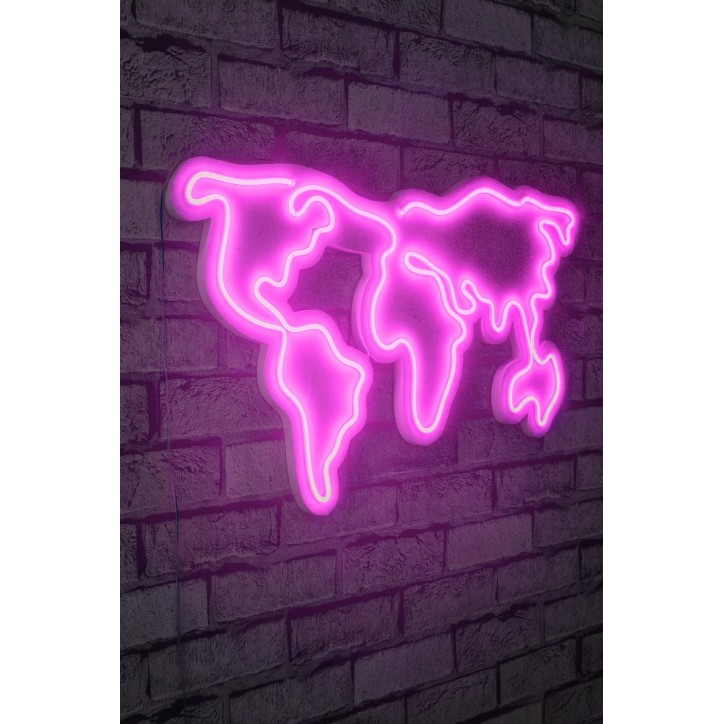 Iluminación LED decorativa de plástico World Map rosa 66x38x2 cm