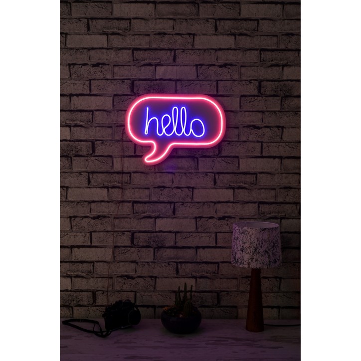 Iluminación LED decorativa de plástico Hello rosado azul 42x31x2 cm