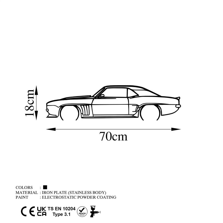 Decoración pared de metal Chevrolet Camaro Silhouette negro 70x18 cm