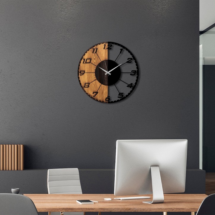 Reloj de pared madera Linear nogal negro 56x3x56 cm