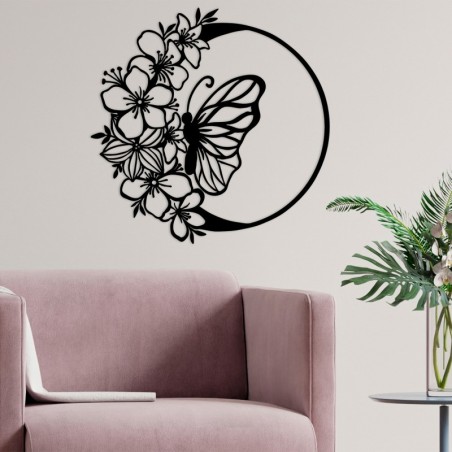 Decoración pared de metal Butterfly And Flower negro 69x1.5x68 cm