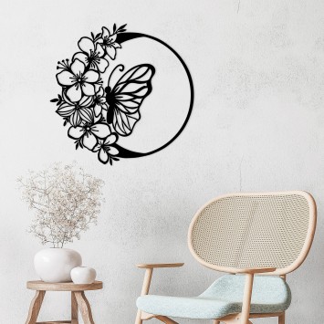 Decoración pared de metal Butterfly And Flower negro 69x1.5x68 cm