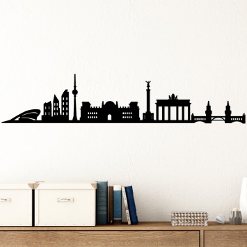 Decoración pared de metal Berlin Skyline negro 119x24 cm