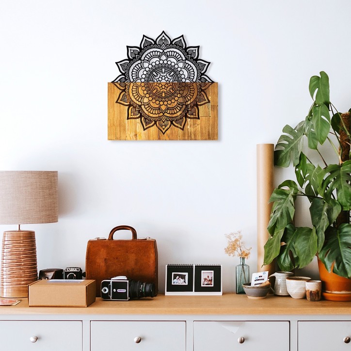 Decoración pared de madera Mandala 4 negro 59x58x3 cm