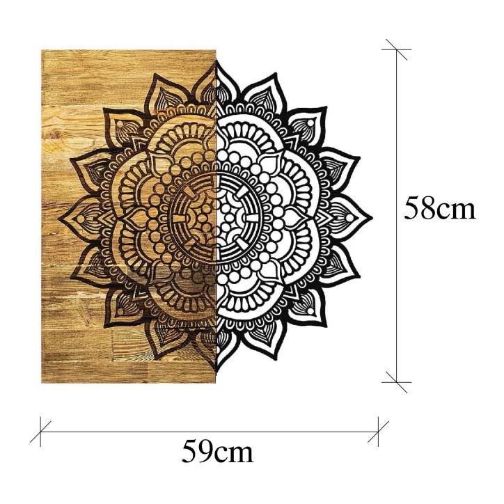 Decoración pared de madera Mandala 4 negro 59x58x3 cm