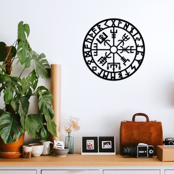 Decoración pared de metal Vegvisir 2 negro 61x61 cm