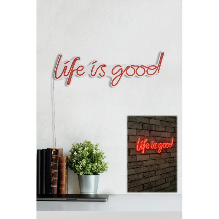 Iluminación LED decorativa de plástico Life Is Good rojo 57x17x2 cm