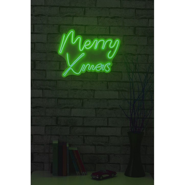 Iluminación LED decorativa de plástico Merry Christmas verde 43x33x2 cm