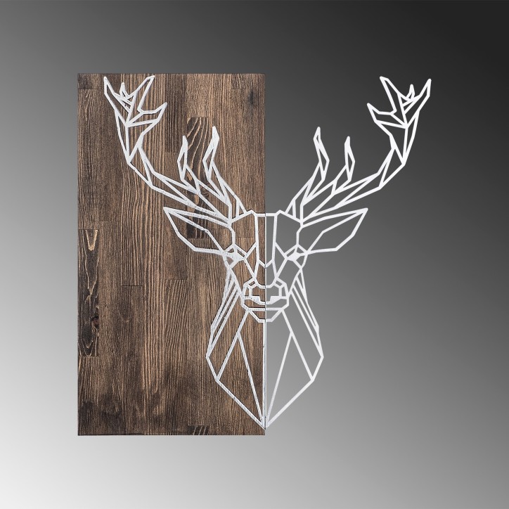 Decoración pared de madera Deer1 plata nogal 56x58 cm