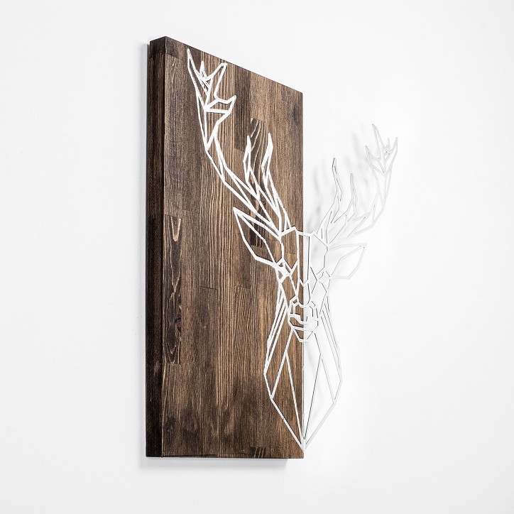 Decoración pared de madera Deer1 plata nogal 56x58 cm