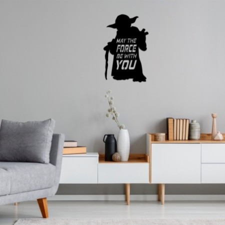 Decoración pared de metal May The Force Be With You negro 33x50 cm