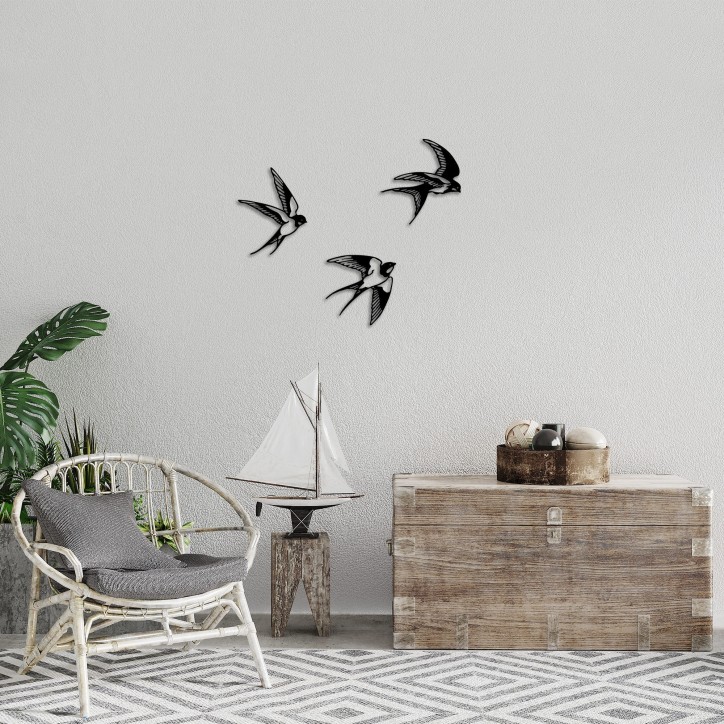 Decoración pared de metal Swallows-294 negro 21x27 cm (1 pieza)