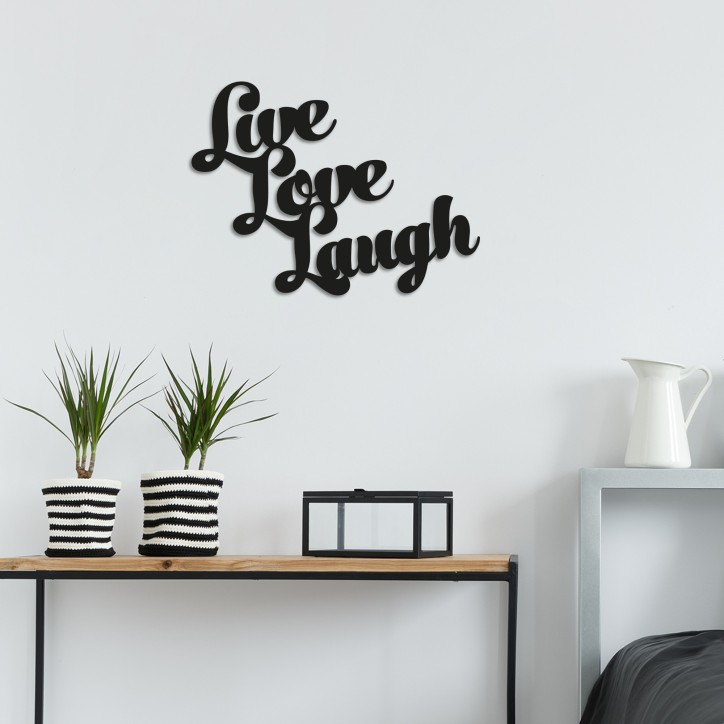 Decoración pared de metal Live Love Laugh negro 52x38 cm