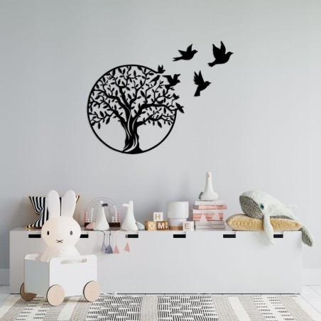 Decoración pared de metal Tree And Birds negro 61x56 cm