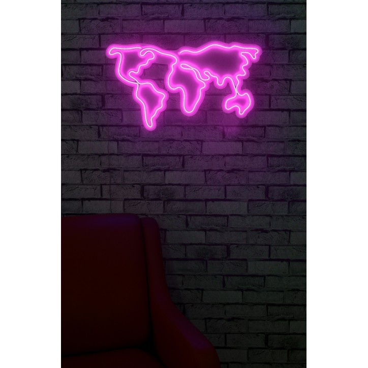 Iluminación LED decorativa de plástico World Map rosa 66x38x2 cm