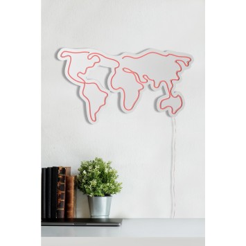 Iluminación LED decorativa de plástico World Map rosa 66x38x2 cm