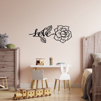 Decoración pared de metal Love And Flower negro 80x33 cm