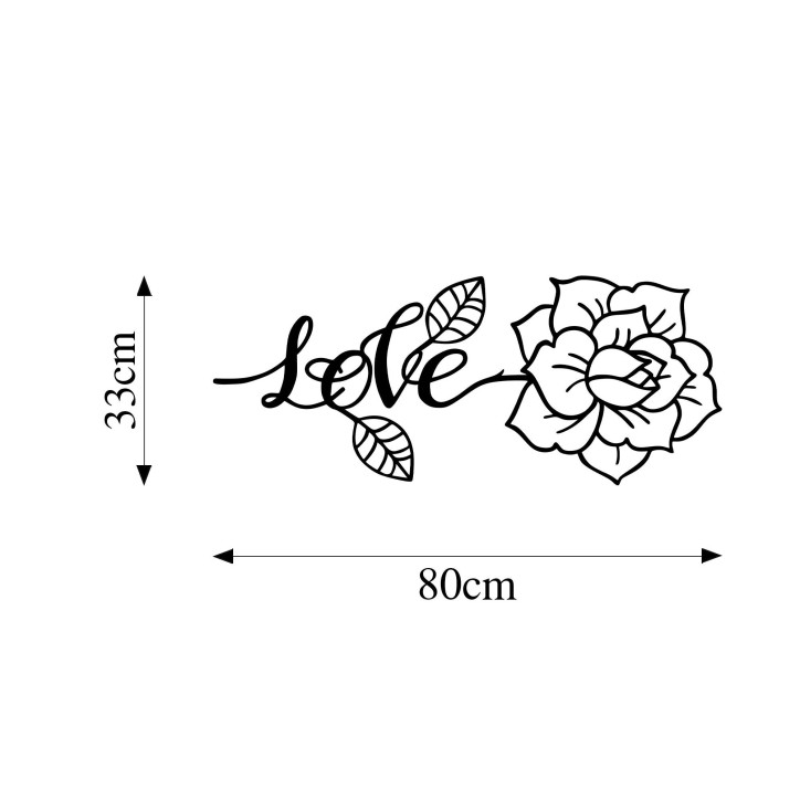 Decoración pared de metal Love And Flower negro 80x33 cm