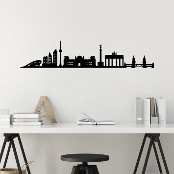 Decoración pared de metal Berlin Skyline negro 119x24 cm