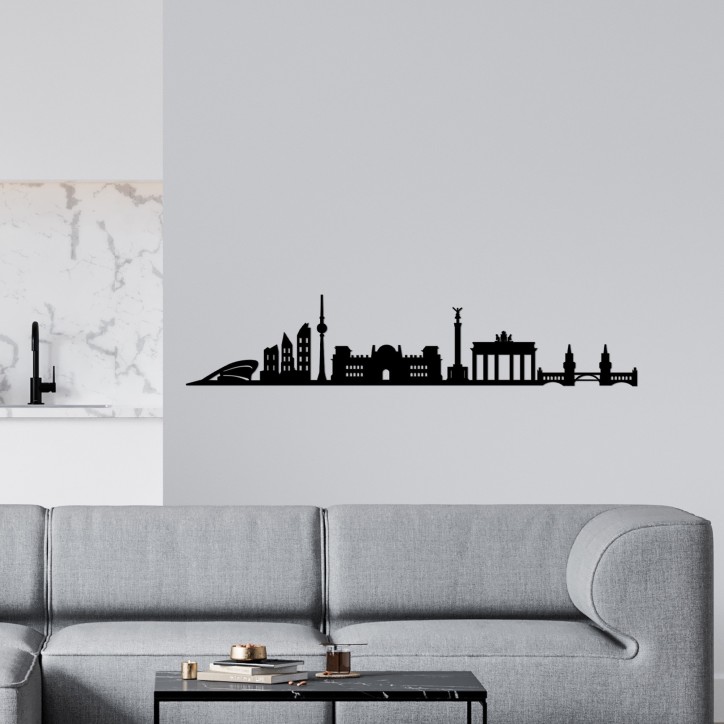 Decoración pared de metal Berlin Skyline negro 119x24 cm