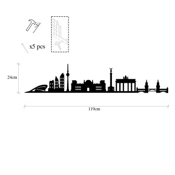 Decoración pared de metal Berlin Skyline negro 119x24 cm