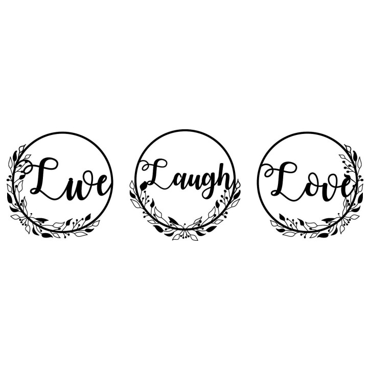 Decoración pared de metal Live Laugh Live negro 48x48 cm (3 piezas)