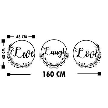 Decoración pared de metal Live Laugh Live negro 48x48 cm (3 piezas)