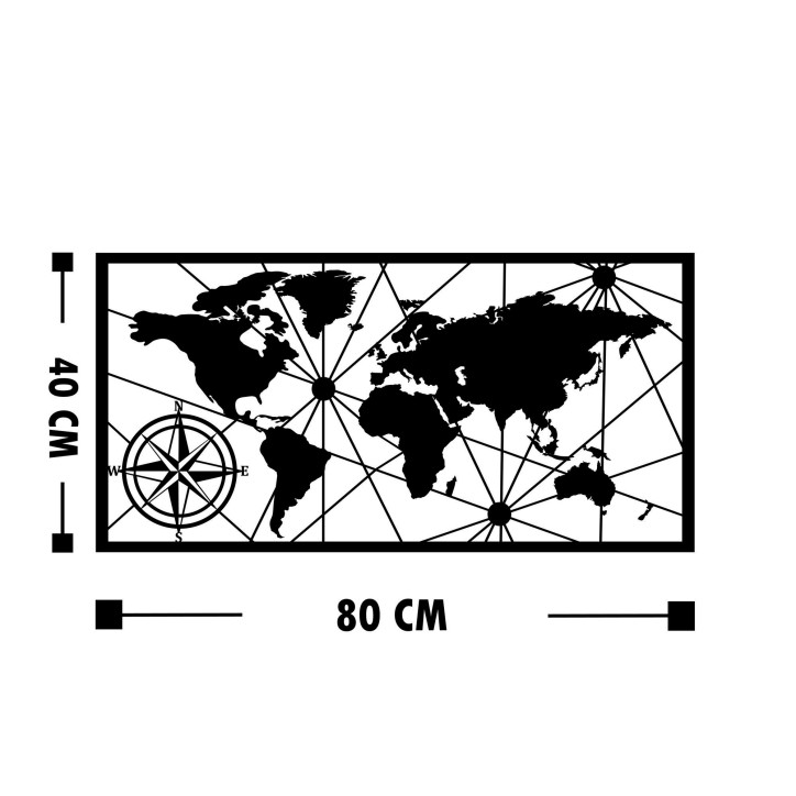 Decoración pared de metal World Map Small 2 negro 80x40 cm