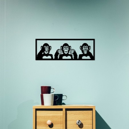 Decoración pared de metal Three Monkeys- S negro 50x18 cm