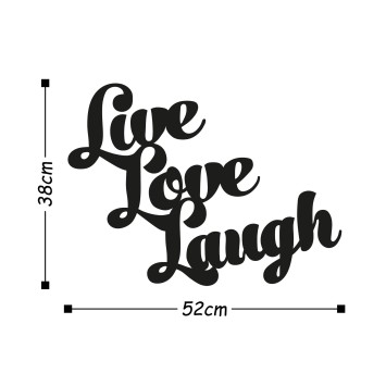 Decoración pared de metal Live Love Laugh negro 52x38 cm