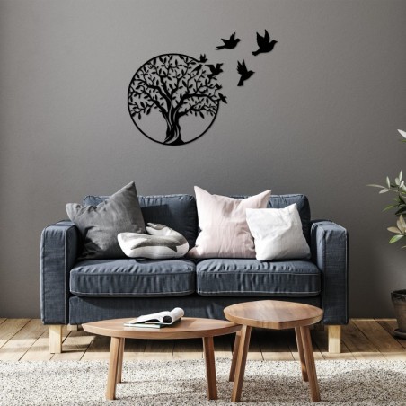 Decoración pared de metal Tree And Birds negro 61x56 cm