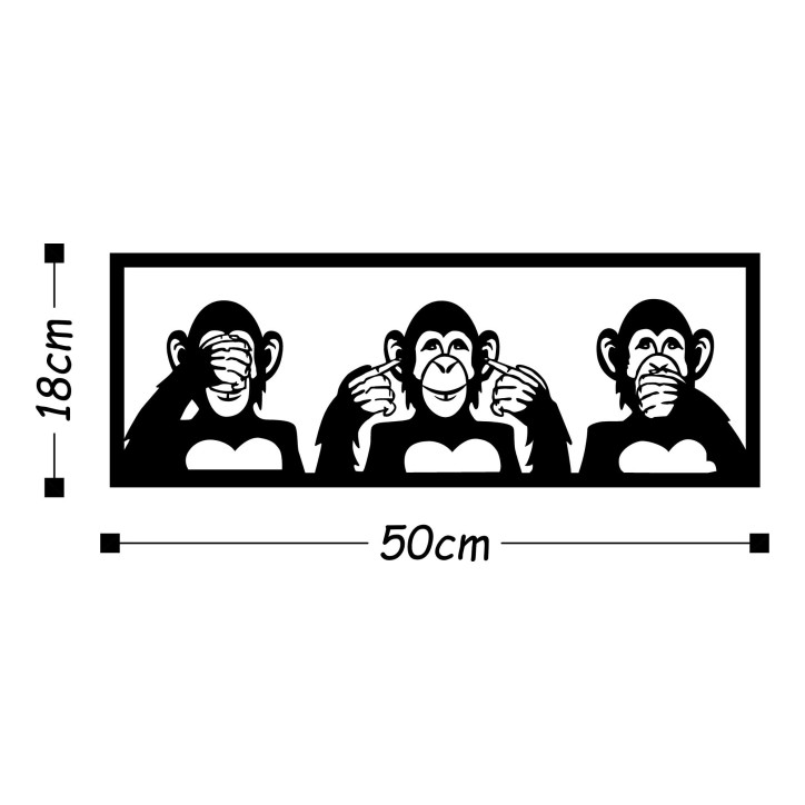 Decoración pared de metal Three Monkeys- S negro 50x18 cm