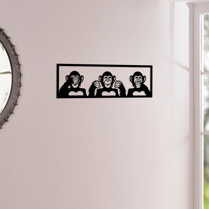 Decoración pared de metal Three Monkeys- S negro 50x18 cm