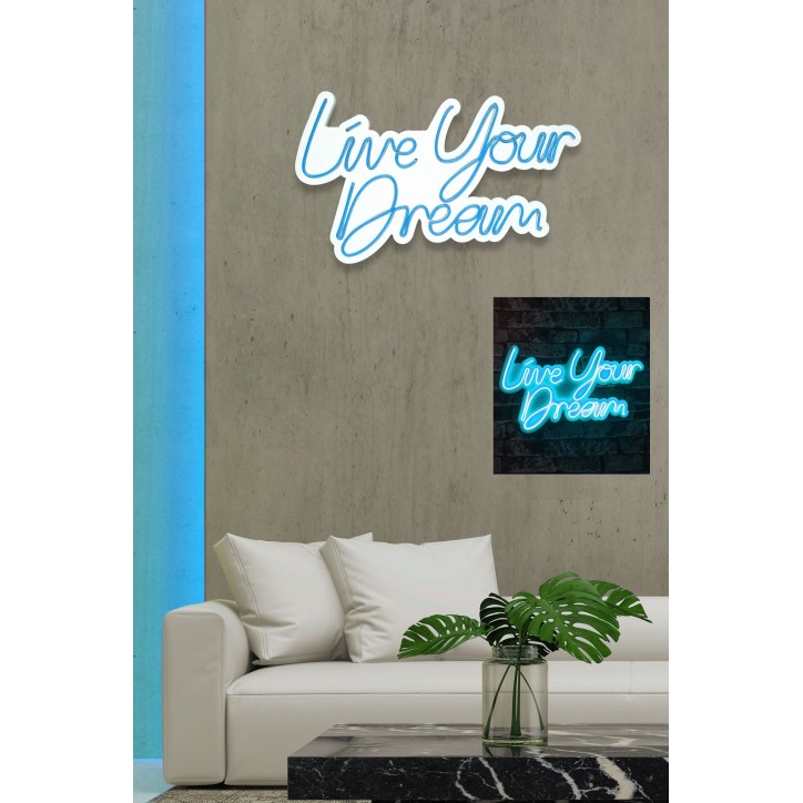 Iluminación LED decorativa de plástico Live Your Dream azul 30x53x2 cm