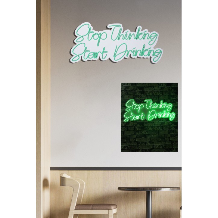 Iluminación LED decorativa de plástico Stop Thinking Start Drinking verde 34x78x2 cm