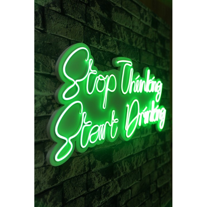 Iluminación LED decorativa de plástico Stop Thinking Start Drinking verde 34x78x2 cm