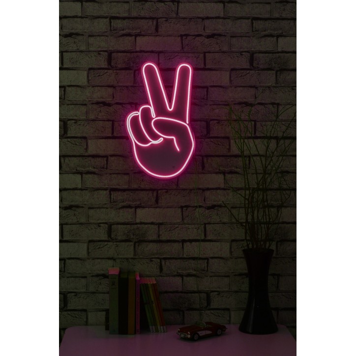 Iluminación LED decorativa de plástico Victory Sign rosa 29x44x2 cm