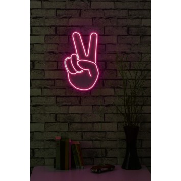 Iluminación LED decorativa de plástico Victory Sign rosa 29x44x2 cm