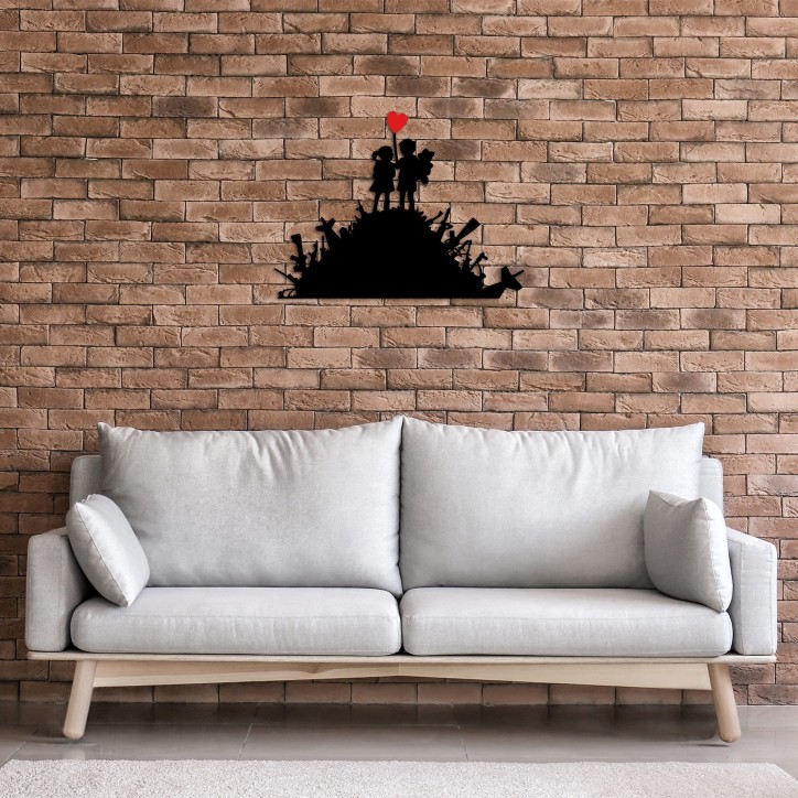 Decoración pared de metal Banksy-1 rojo negro 52x70 cm