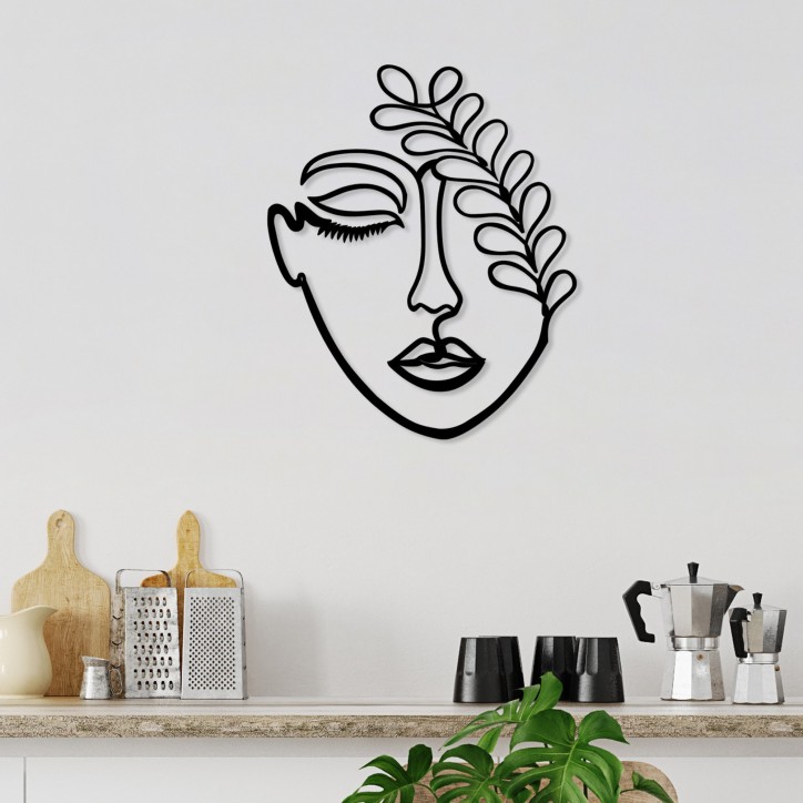 Decoración pared de metal Woman Face With The Branch negro 40x65 cm