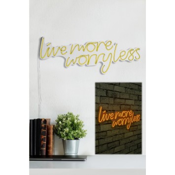 Iluminación LED decorativa de plástico Live More Worry Less amarillo 67x36x2 cm