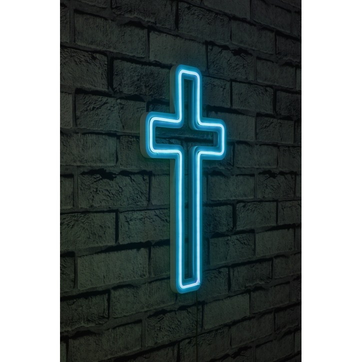 Iluminación LED decorativa de plástico Cross Sign azul 25x43x2 cm