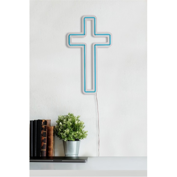 Iluminación LED decorativa de plástico Cross Sign azul 25x43x2 cm