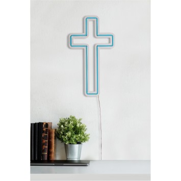 Iluminación LED decorativa de plástico Cross Sign azul 25x43x2 cm